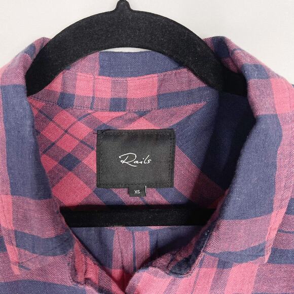 Rails XS Blue Pink Charli Maroon Navy Plaid Button Down Shirt Long Sleeve Linen - Picture 5 of 8